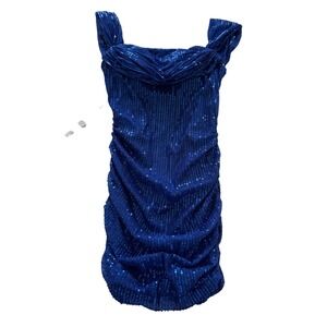 Fashion Class and Fashion Royal Blue Sequin Ruched Bodycon Mini Dress Size 4 NEW